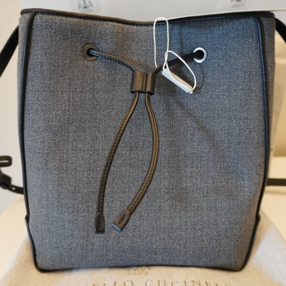 Brunello Cucinelli Duo Bucket Bag Gray Virgin Wool Monili New Tag $2,700 - Picture 3 of 15